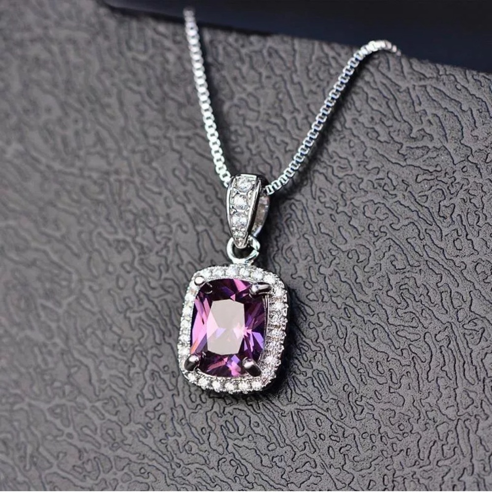 Amethyst CZ Silver Pendant Necklace